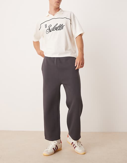 DESIGN Wide Leg Cropped Joggers In Charcoal
