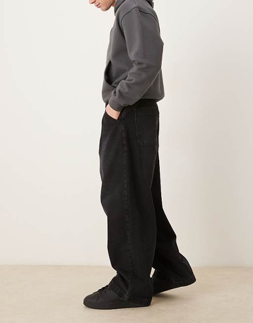 DESIGN Wide Leg Jeans In Black With Pleats And Belt