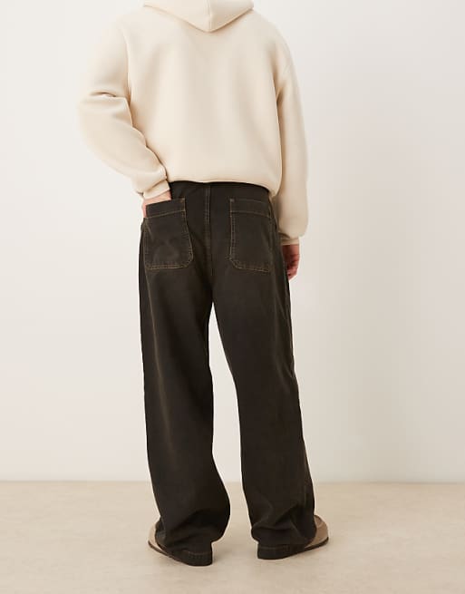 DESIGN Wide Leg Jeans In Brown Wash With Pleats And Belt