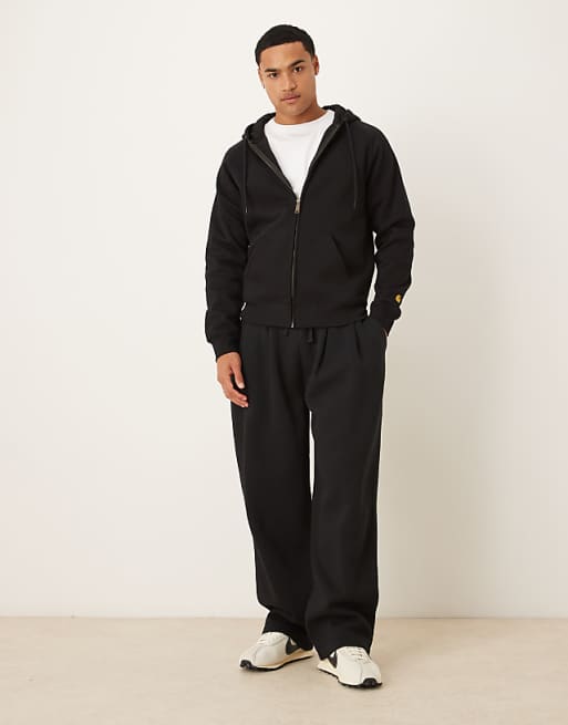 DESIGN Wide Leg Jogger With Pleats In Black