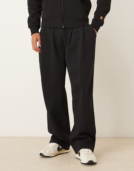 DESIGN wide leg jogger with pleats in black