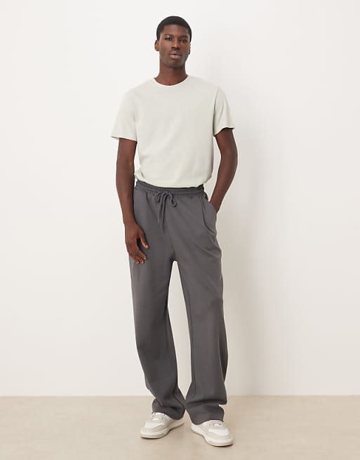 DESIGN Wide Leg Jogger With Pleats In Dark Grey
