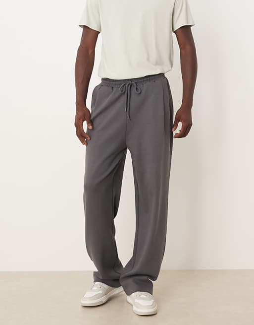 DESIGN wide leg jogger with pleats in dark grey