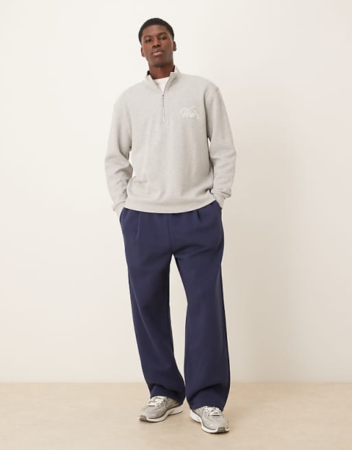 DESIGN Wide Leg Jogger With Pleats In Navy