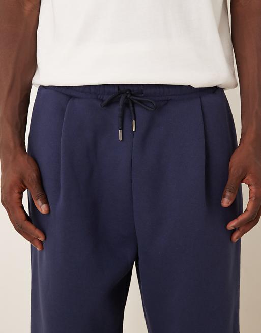 DESIGN Wide Leg Jogger With Pleats In Navy