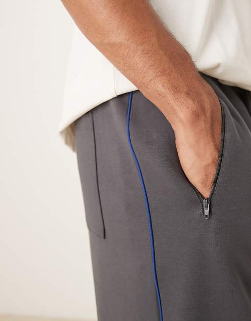 DESIGN Wide Leg Jogger With Side Taping In Charcoal