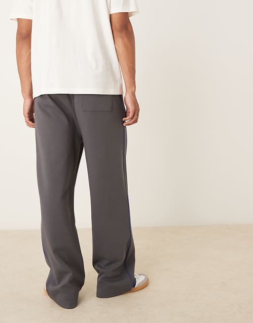 DESIGN Wide Leg Jogger With Side Taping In Charcoal