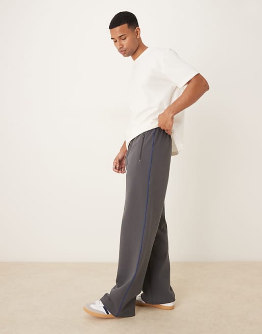 DESIGN wide leg jogger with side taping in charcoal