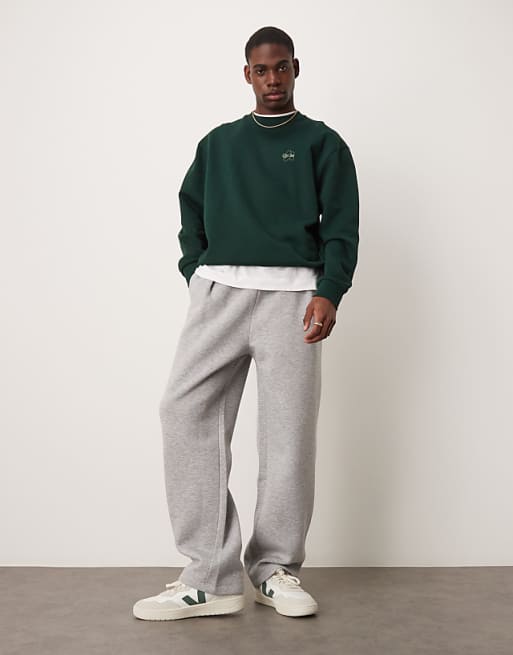 DESIGN Wide Leg Joggers With Pinched Hem In Grey Marl