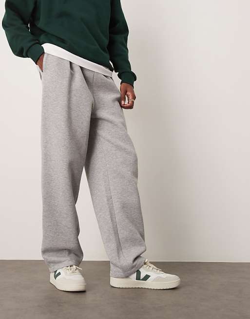 DESIGN wide leg joggers with pinched hem in grey marl