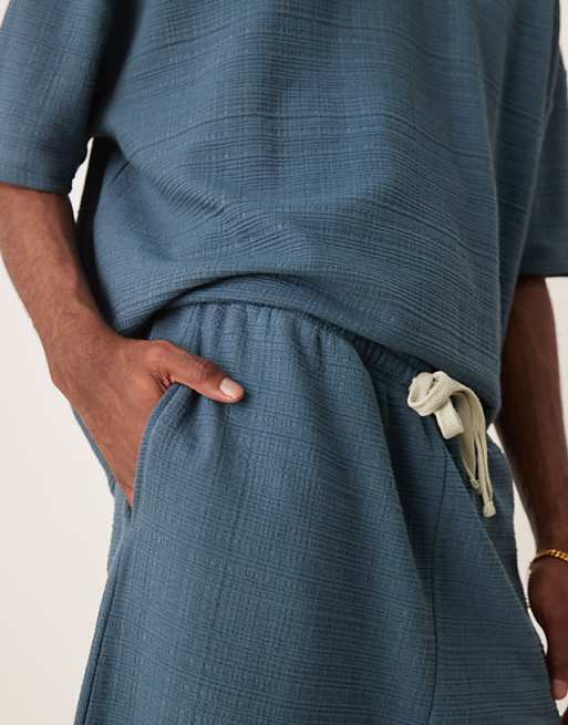 DESIGN Wide Leg Linen Look Jogger In Blue