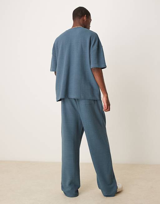 DESIGN Wide Leg Linen Look Jogger In Blue