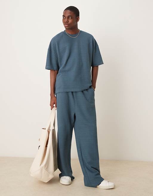 DESIGN wide leg linen look jogger in blue