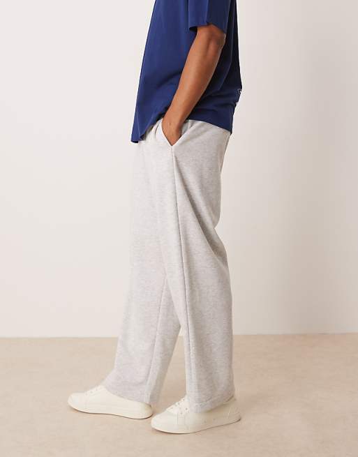 DESIGN Wide Leg Loopback Joggers With Volume Waistband In Grey Marl