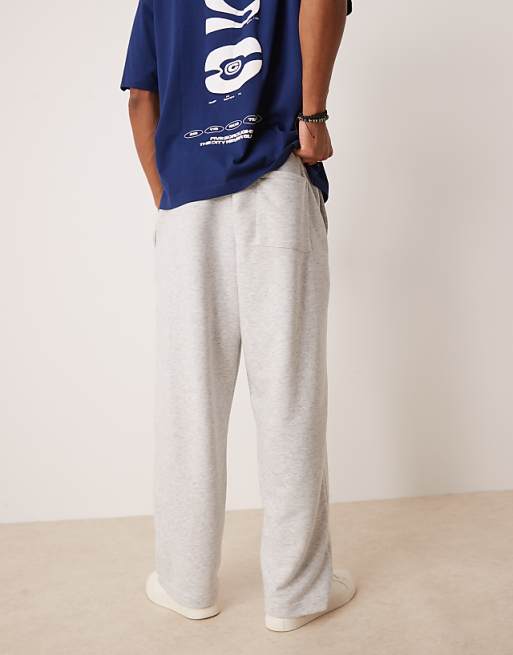 DESIGN Wide Leg Loopback Joggers With Volume Waistband In Grey Marl