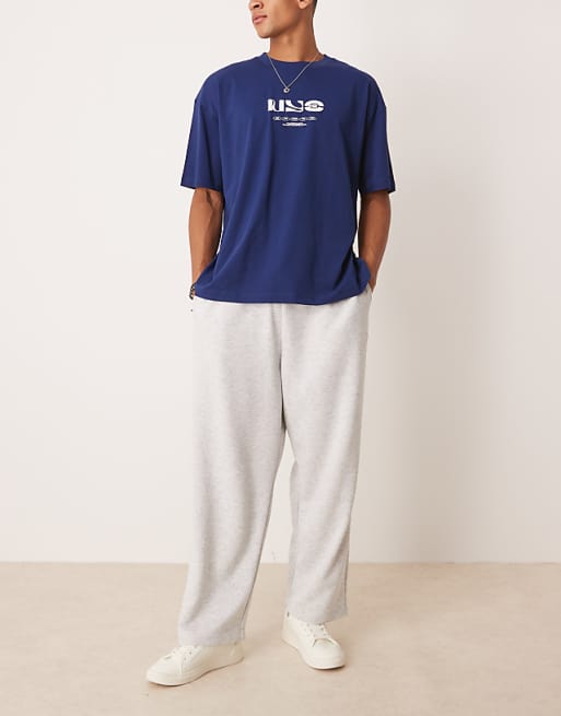 DESIGN Wide Leg Loopback Joggers With Volume Waistband In Grey Marl
