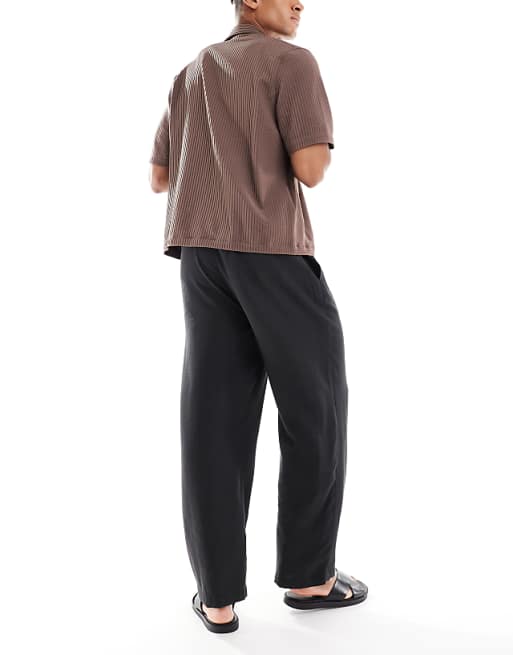 DESIGN Wide Leg Trouser With Elasticated Waistband In Black