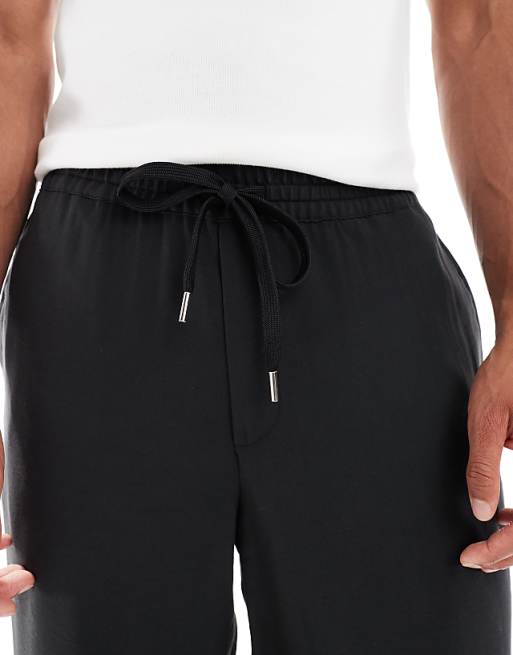 DESIGN Wide Leg Trouser With Elasticated Waistband In Black