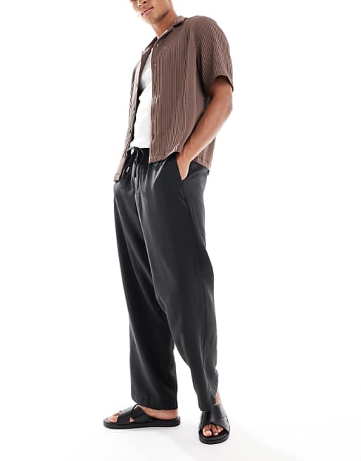 DESIGN Wide Leg Trouser With Elasticated Waistband In Black