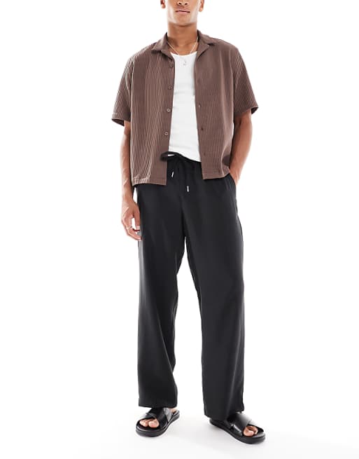 DESIGN wide leg trouser with elasticated waistband in black