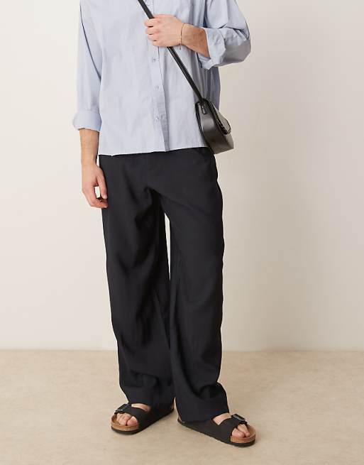 DESIGN Wide Leg Trousers In Navy