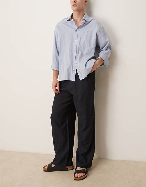 DESIGN wide leg trousers in navy