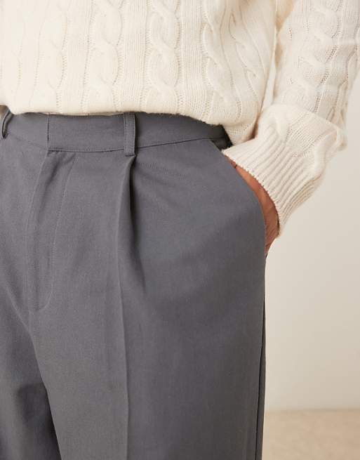 DESIGN Wide Leg Trousers With Pleat Detailing In Grey