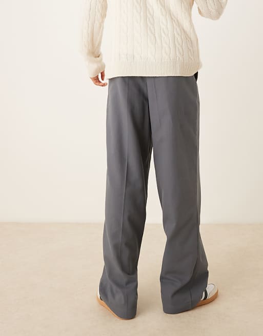 DESIGN Wide Leg Trousers With Pleat Detailing In Grey