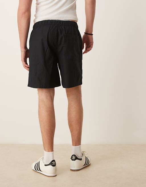 DESIGN Wide Linen Blend Shorts In Black