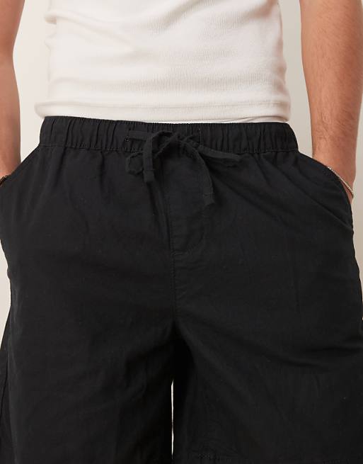 DESIGN Wide Linen Blend Shorts In Black