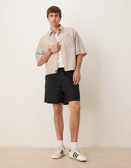 DESIGN Wide Linen Blend Shorts In Black