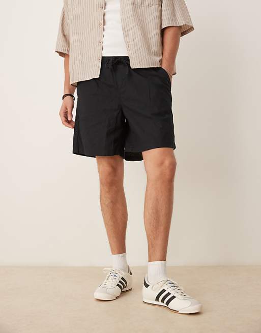 DESIGN wide linen blend shorts in black