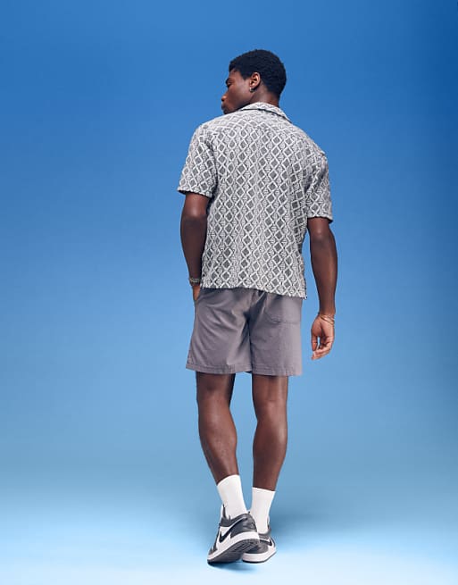 DESIGN Wide Linen Blend Shorts In Grey