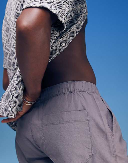 DESIGN Wide Linen Blend Shorts In Grey