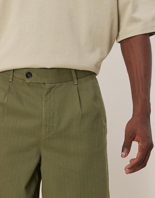 DESIGN Wide Longline Herringbone Shorts In Green