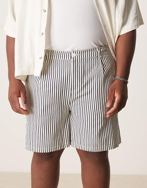 DESIGN Wide Shorter Length Short In Ecru And Navy Stripe