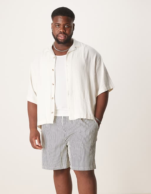 DESIGN wide shorter length short in ecru and navy stripe
