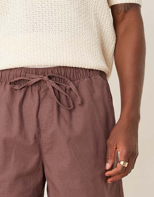 DESIGN Wide Shorts In Brown Linen Blend