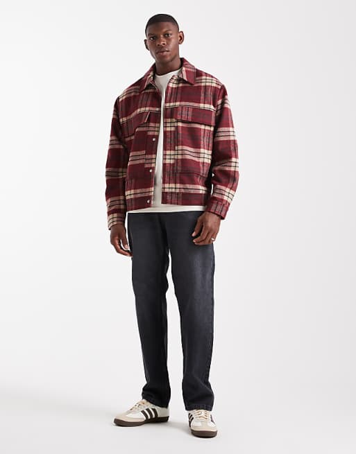 DESIGN Wool Look Harrington Jacket In Red Check