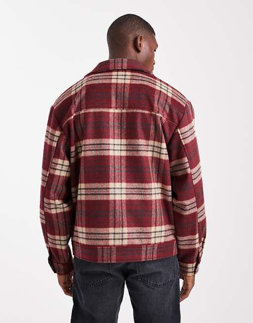 DESIGN Wool Look Harrington Jacket In Red Check