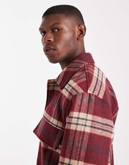 DESIGN Wool Look Harrington Jacket In Red Check