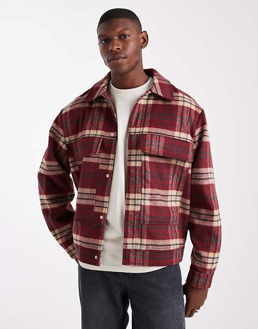 DESIGN wool look harrington jacket in red check