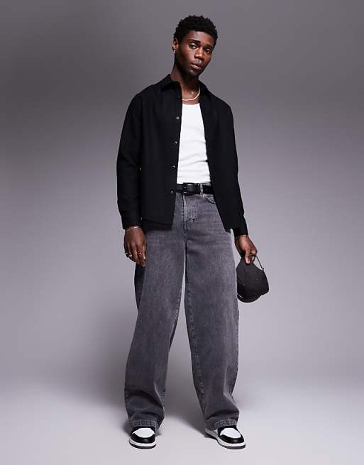 DESIGN Wool Look Overshirt In Black