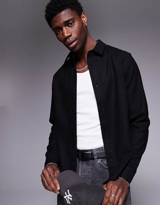 DESIGN wool look overshirt in black