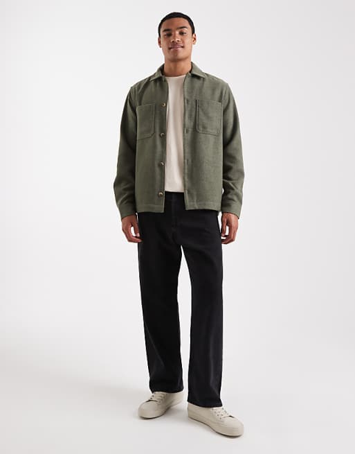 DESIGN Wool Look Overshirt In Dark Green