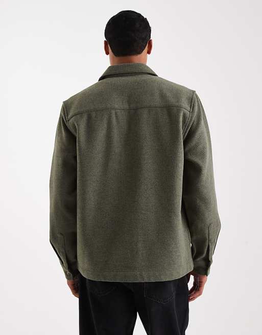 DESIGN Wool Look Overshirt In Dark Green