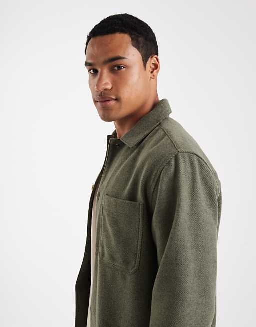 DESIGN Wool Look Overshirt In Dark Green