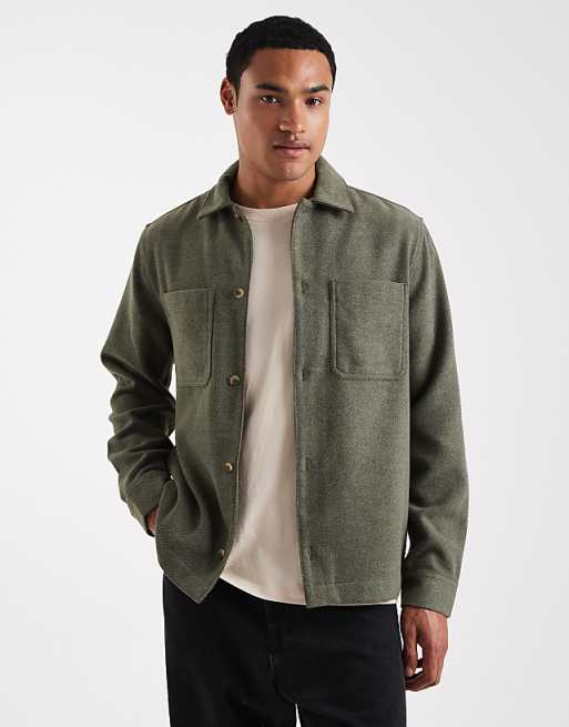 DESIGN Wool Look Overshirt In Dark Green