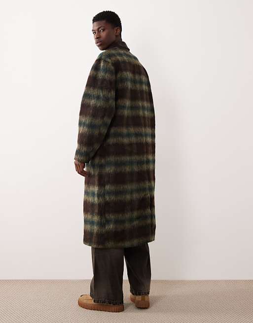 DESIGN Wool Look Oversized Coat In Brown Check