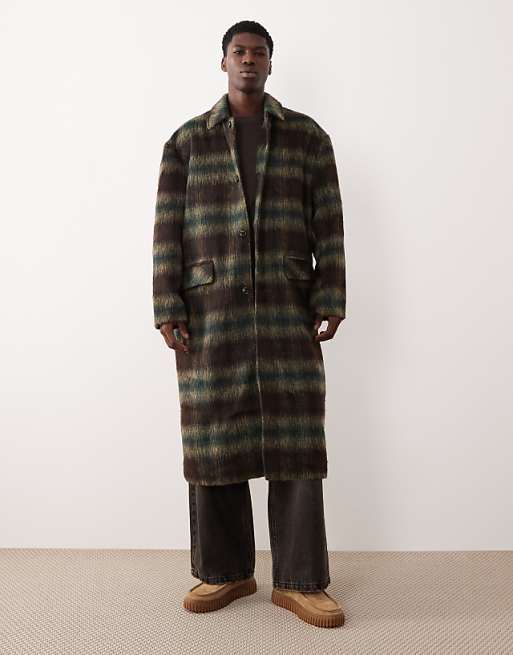 DESIGN wool look oversized coat in brown check
